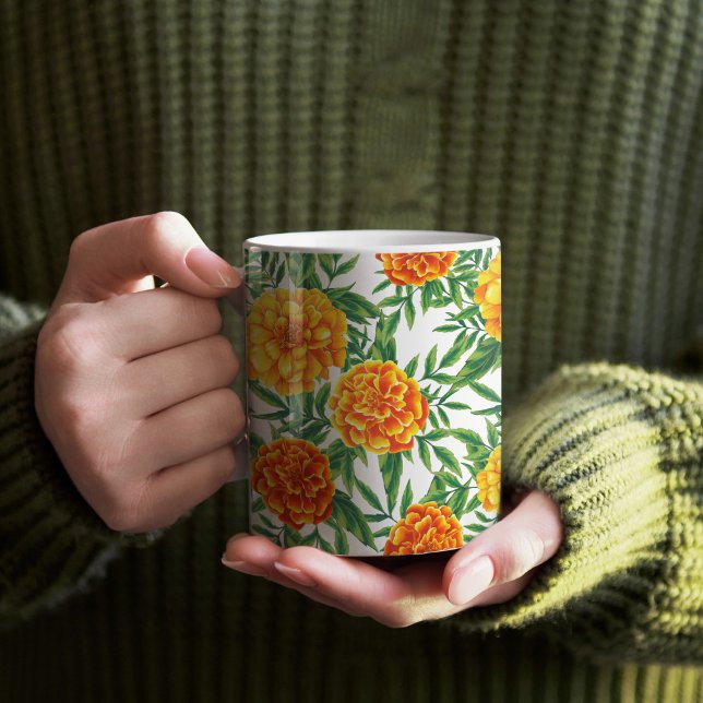 Marigold Flower Mönster Kaffemugg (Marigold Pattern Mug)