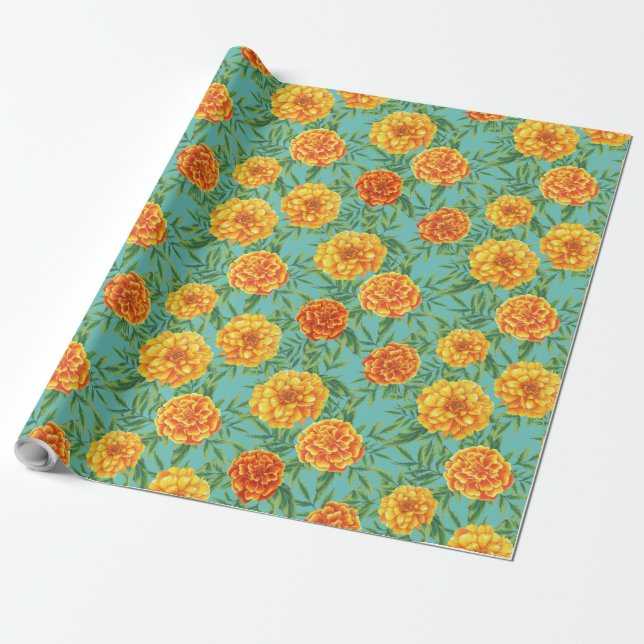 Marigold Flower Mönster Presentpapper (Utrullad)