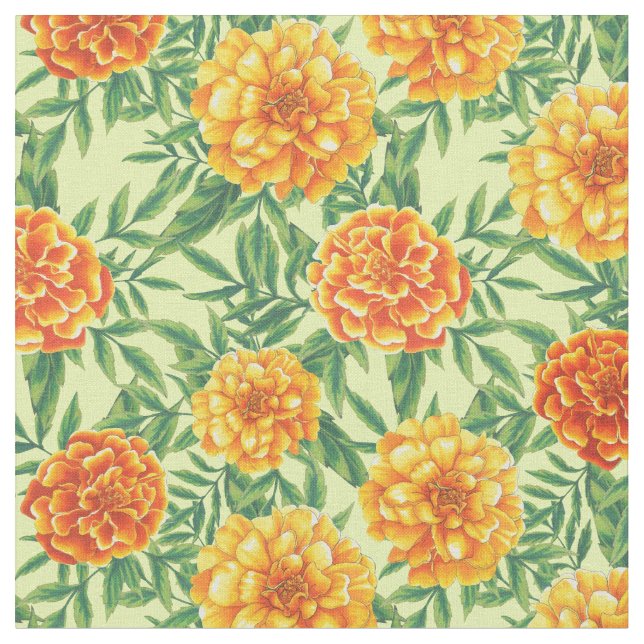Marigold Flower Mönster Tyg (Närbild)