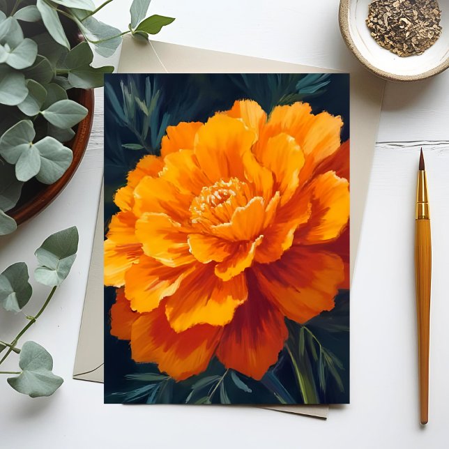 Marigold Flower | Watercolor Floral Painted Vykort (Skapare uppladdad)