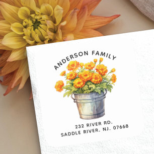 Marigold Flowers Address Label Sticker Fyrkantigt Klistermärke