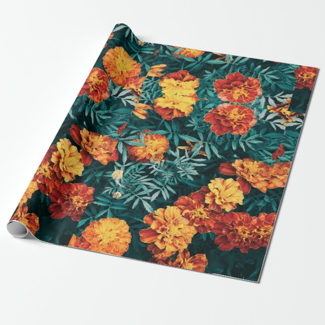 Marigold Flowers Presentpapper (Utrullad)