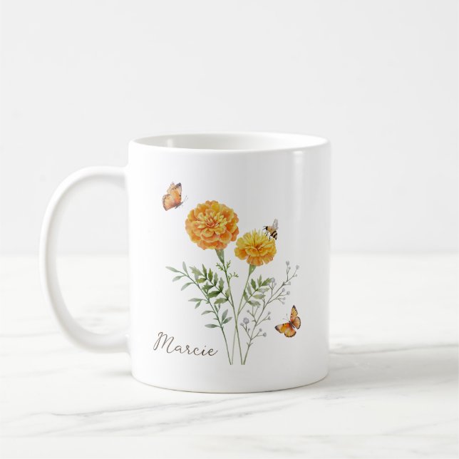 Marigold Födelsemånad Blomma Kaffemugg (Vänster)