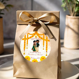 Marigold garlands klockor med Tamil Telugu bröllop Runt Klistermärke