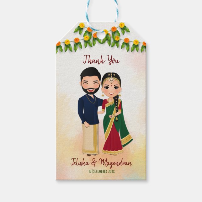 Marigold garlands med Hindu-paret Tamil bröllop Presentetikett (Framsidan)