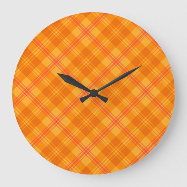 Marigold Medley Orange Tartan Round Wall Clock Stor Klocka (Framsida)