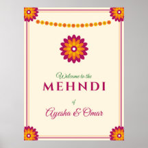 Marigold Mehndi Välkomstskylt Desi Bröllop Henna