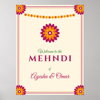 Marigold Mehndi Välkomstskylt Desi Bröllop Henna Poster