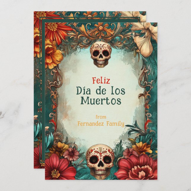 💀 🎉 Marigold Memoir Día de Muertos Card (Fram/baksida)