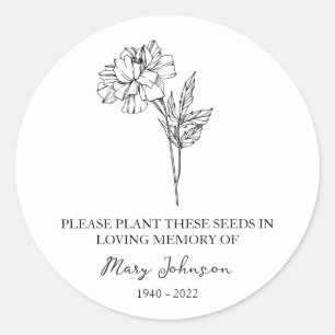 Marigold Memorial Funeral Seed Packet Runt Klistermärke