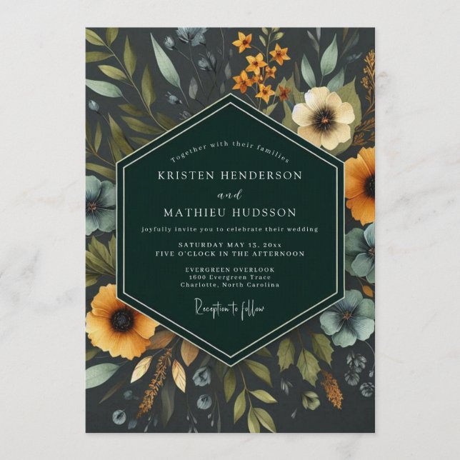 Marigold Nocturnal Bloom Wedding Inbjudningar (Framsida)