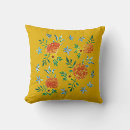 Marigold och Borage Flowers på Mustard Gult Kudde