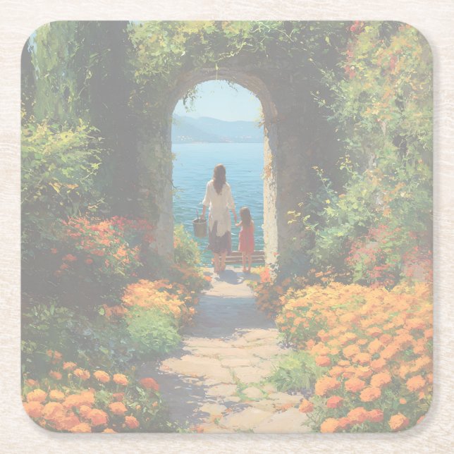 Marigold Path to the Sea | Acrylic  Underlägg Papper Kvadrat (Framsidan)
