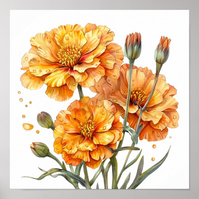 Marigold Print, Orange Flowers Wall Art Poster (Framsidan)
