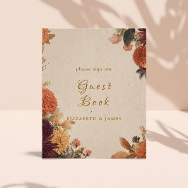 Marigold Rustic Blommigt Bröllop Guest Bok Sign Fototryck