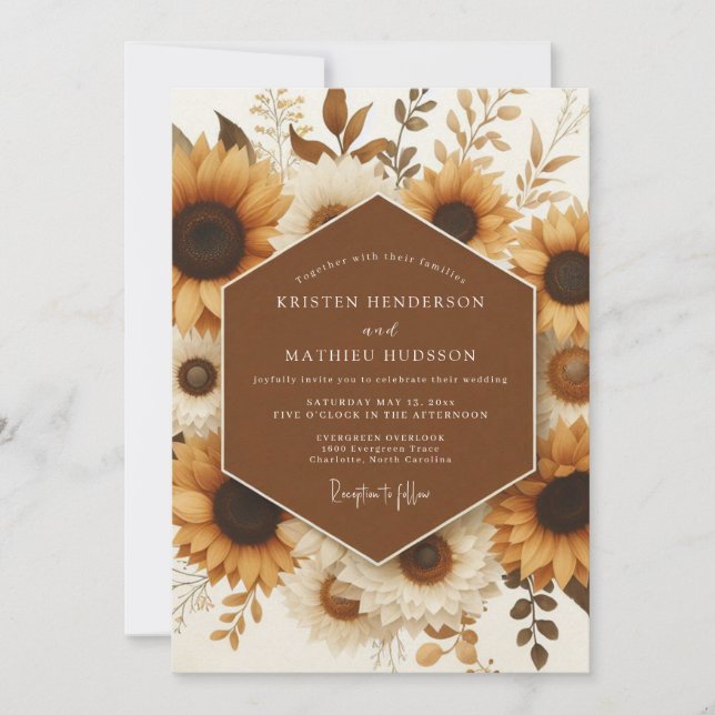 Marigold Rustic Sunflower Wedding Inbjudningar (Framsida)