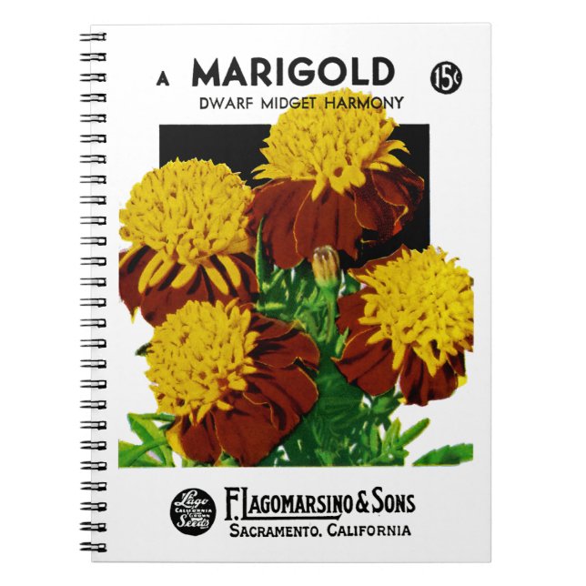 Marigold Seed Packet Label Anteckningsbok Med Spiral (Framsidan)