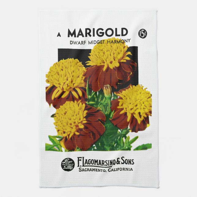 Marigold Seed Packet Label Kökshandduk (Vertikal)