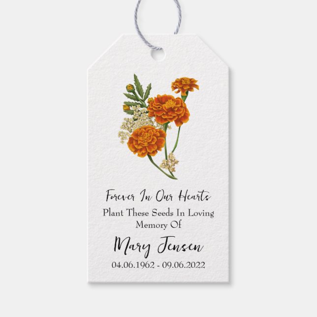 Marigold Seed Packet Memorial Funeral Gift Märkres Presentetikett (Framsidan)