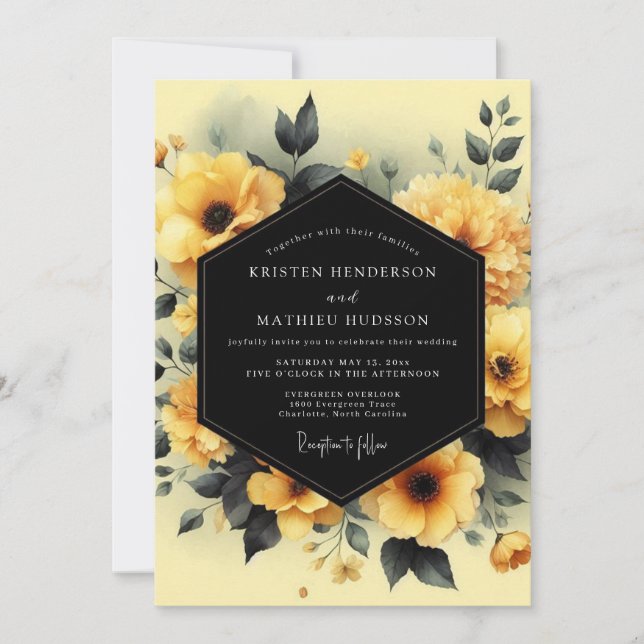 Marigold Slate Moody Wedding Inbjudningar (Framsida)