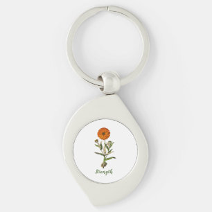 Marigold Strength Inspirational Swirl Silverfärgad Nyckelring