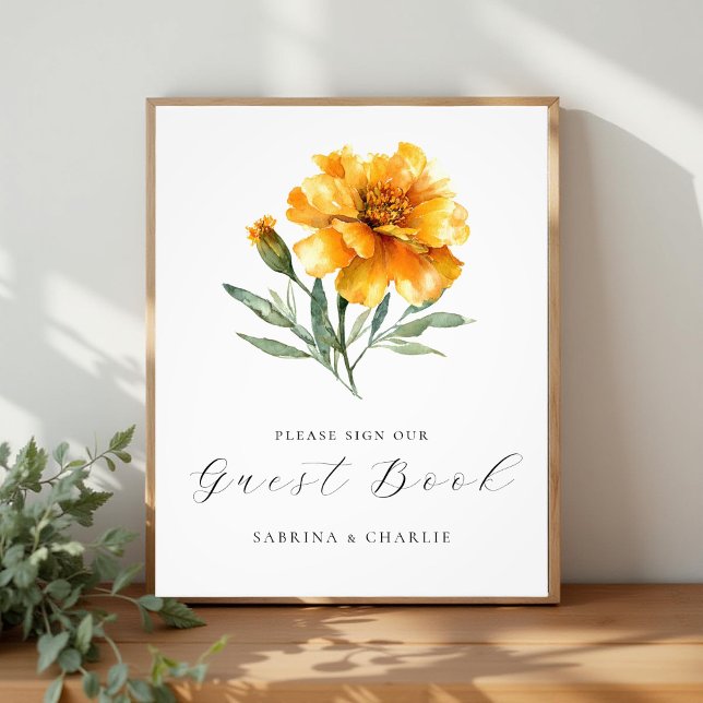 Marigold Yellow Floral Wedding Guest Book Sign Fototryck (Skapare uppladdad)