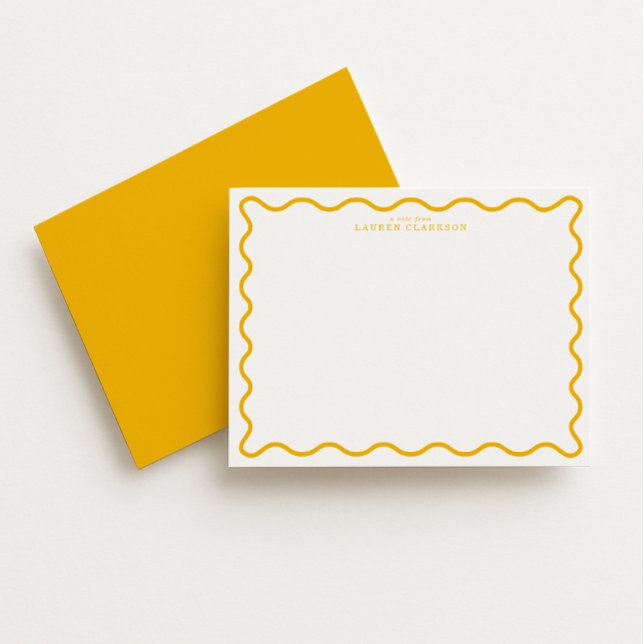Marigold Yellow Modern Wavy Border Note Card Inbjudningar (Skapare uppladdad)