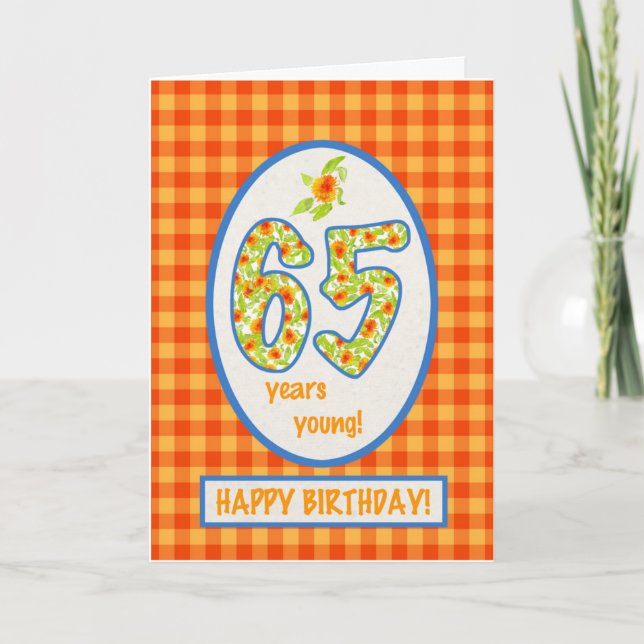 Marigolds and Check Gingham: 65e Birthday Card Kort (Framsida)
