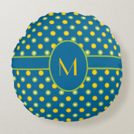 Marigolds, Grönt, Gult Polka Dot Monogram Pillow Rund Kudde