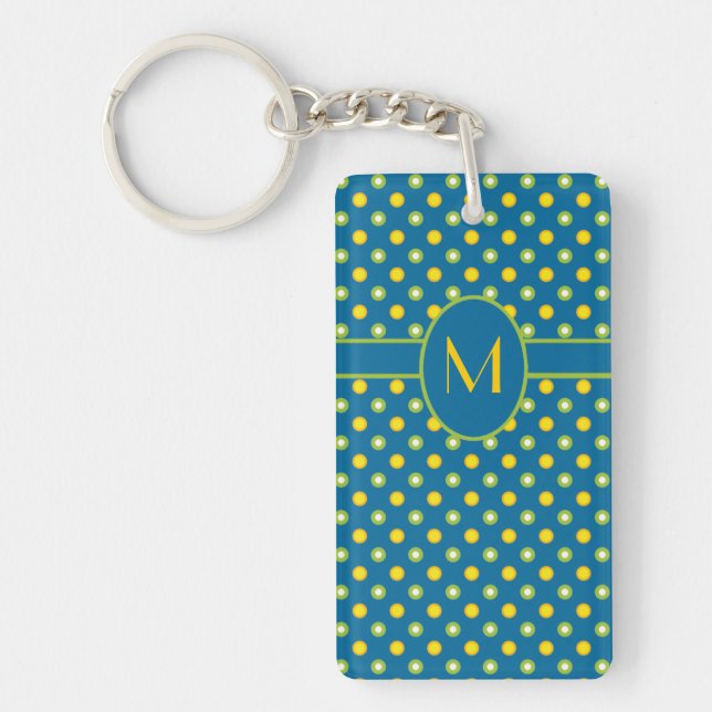 Marigolds Grönt, Gult Polkas Monogram Keychain (Framsidan)