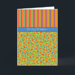Marigolds, Rand, Oktoberdagen för Friend Kort<br><div class="desc">En chic av oktober födelsedag för en vän,  med en färgad rand i Scarlet,  Orange,  Gult,  blått och Grönt,  som har ett matchande blommönster av marigolder. Del av insamlingen "Marigold Medley" av Posh & Painterly.</div>