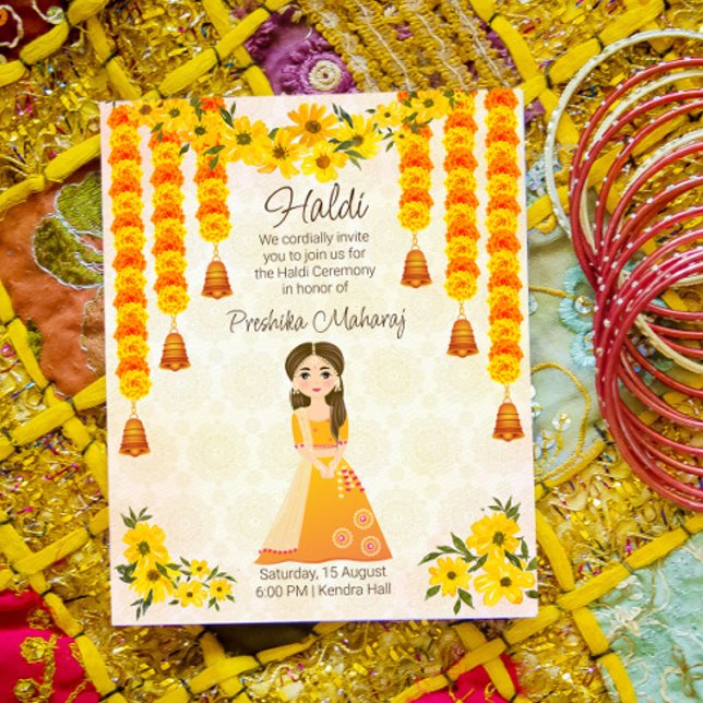 Marigolds söta indiska flicka Haldi-inbjudan (Skapare uppladdad)