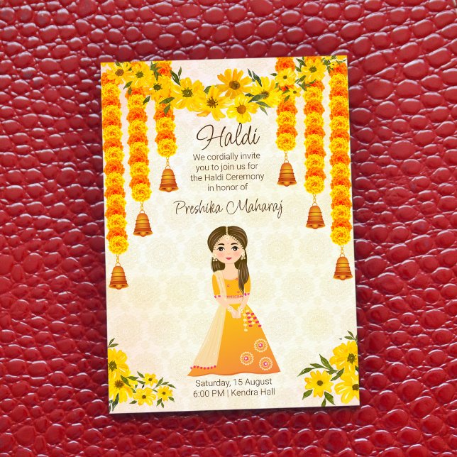Marigolds söta indiska flicka Haldi-inbjudan Inbjudningar (Skapare uppladdad)