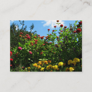 Marigolds, Zinnias och Blå himmel ATC Visitkort