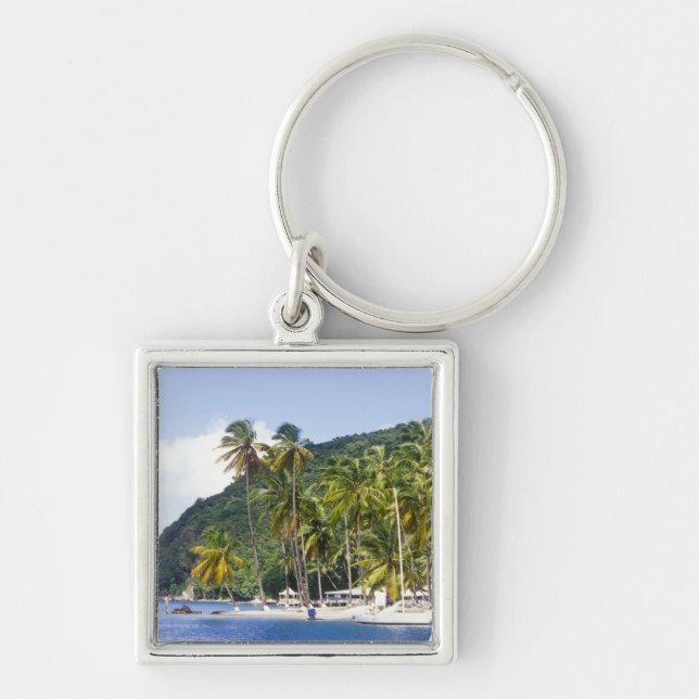 Marigot Bay, St. Lucia, Karibien Fyrkantig Silverfärgad Nyckelring (Framsidan)