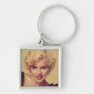 Marilyn i svart fyrkantig silverfärgad nyckelring