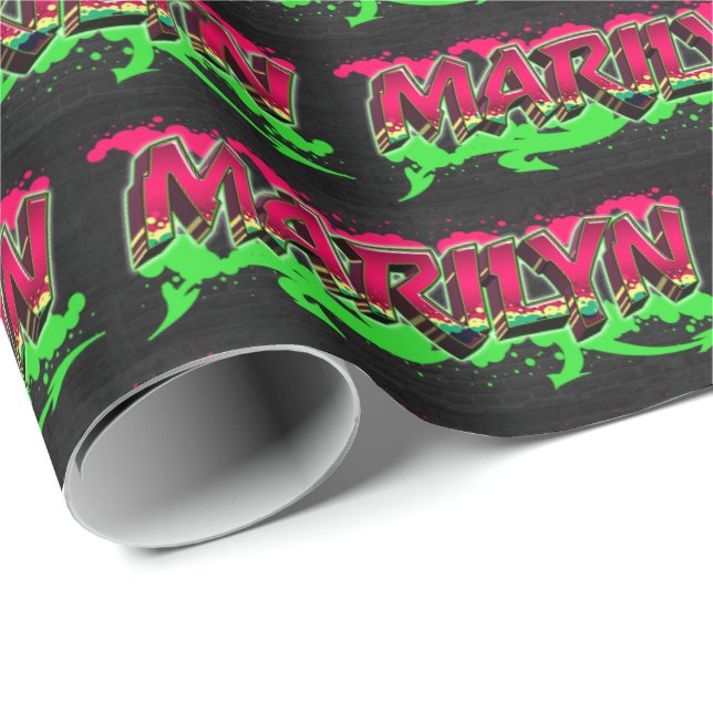 Marilyn Vorname Name Graffiti red green Presentpapper (Rullad Hörn)