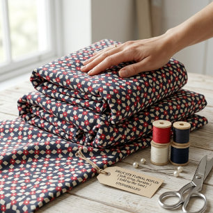 Marin Abstrakt Blommig Rutnät - Poplin Tyg