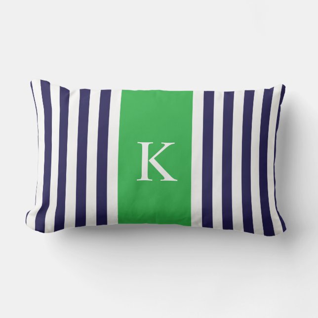 Marin Apple - grönt görar randig monogramen Lumbarkudde (Framsida)