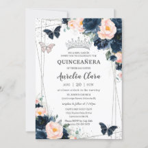  marin blå Blommigt Butterflies Quinceañera