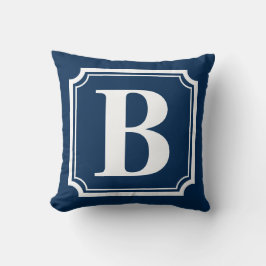 Marin blå Vintage Gräns Monogram Pillow Kudde