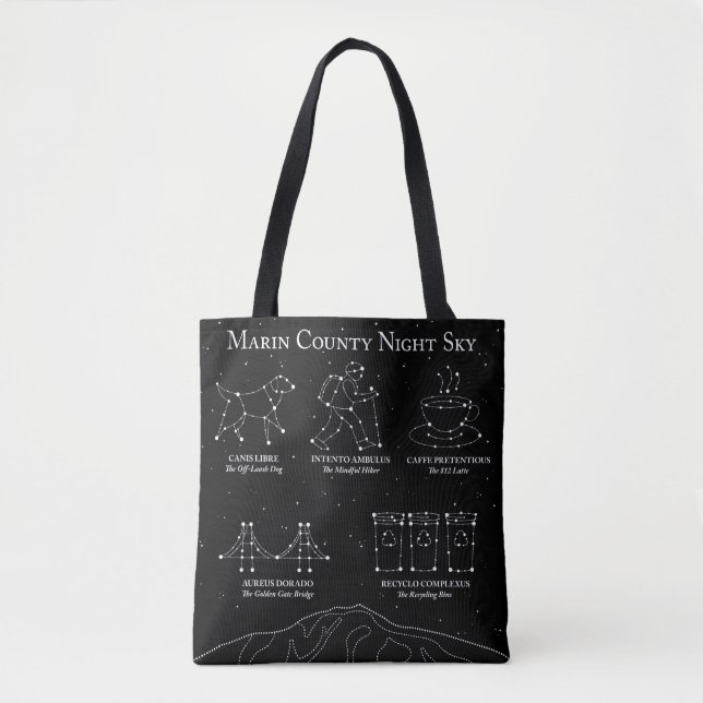 Marin County Natt Himmel Medium Tote Bag Svart Tygkasse (Framsida)