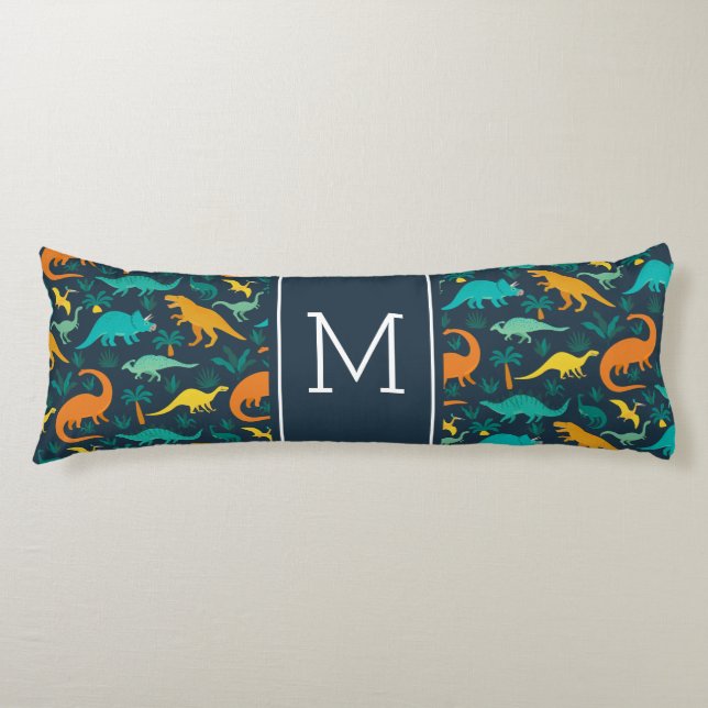 Marin | Cute Colorful Dinosaur Mönster Kid Monogra Kroppskudde (Framsidan)