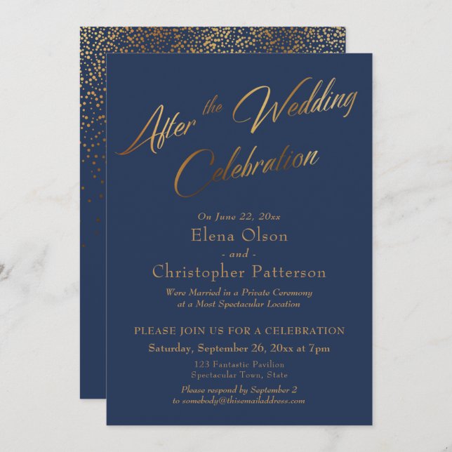 Marin Efter Bröllopsfirande, Guld Konfetti Inbjudningar (Fram/baksida)