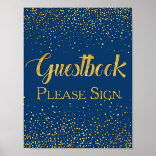 Marin Falskt Guld Glitter Konfetti Bröllop Gästbok Poster