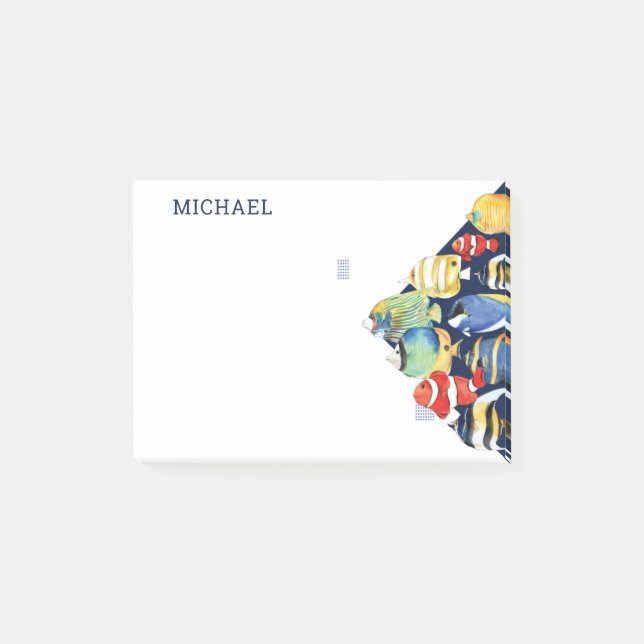 Marin fiskfisk Personlig Namn i färglös vattenfärg Post-it Block (Framsida)