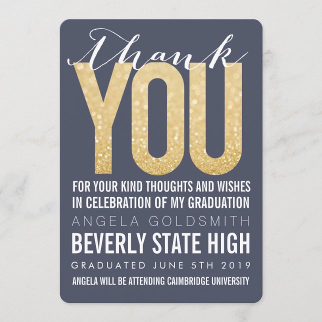 Marin Glitter Typografi Examen Tacksamhetskort Tack Kort (Framsida)