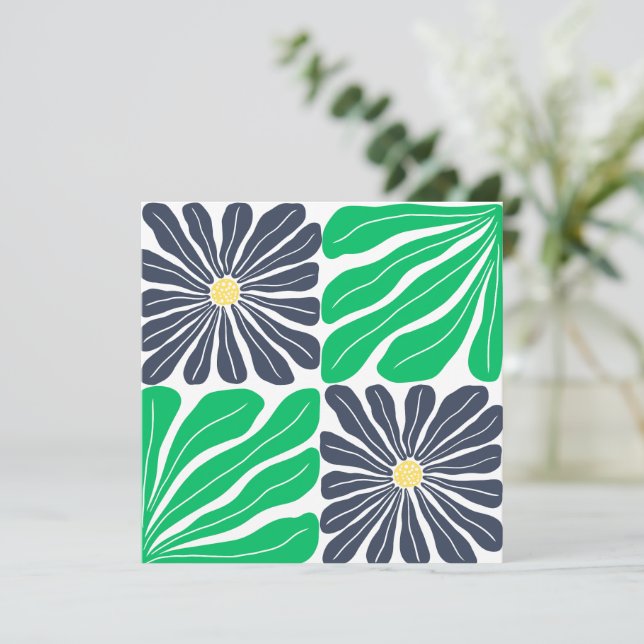Marin Grön Abstrakt Blommig Elegant Tack Kort (Stående Fram)