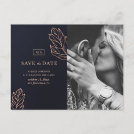 Marin gul elegant bröllop. Blå Save the Date Vykort