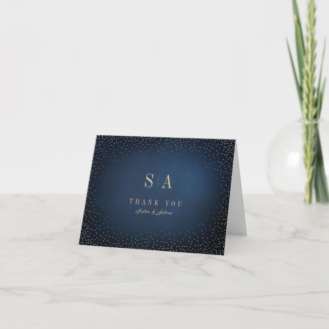Marin & Guld Glitter Sofistikerad Monogram Tack Kort (Framsida)